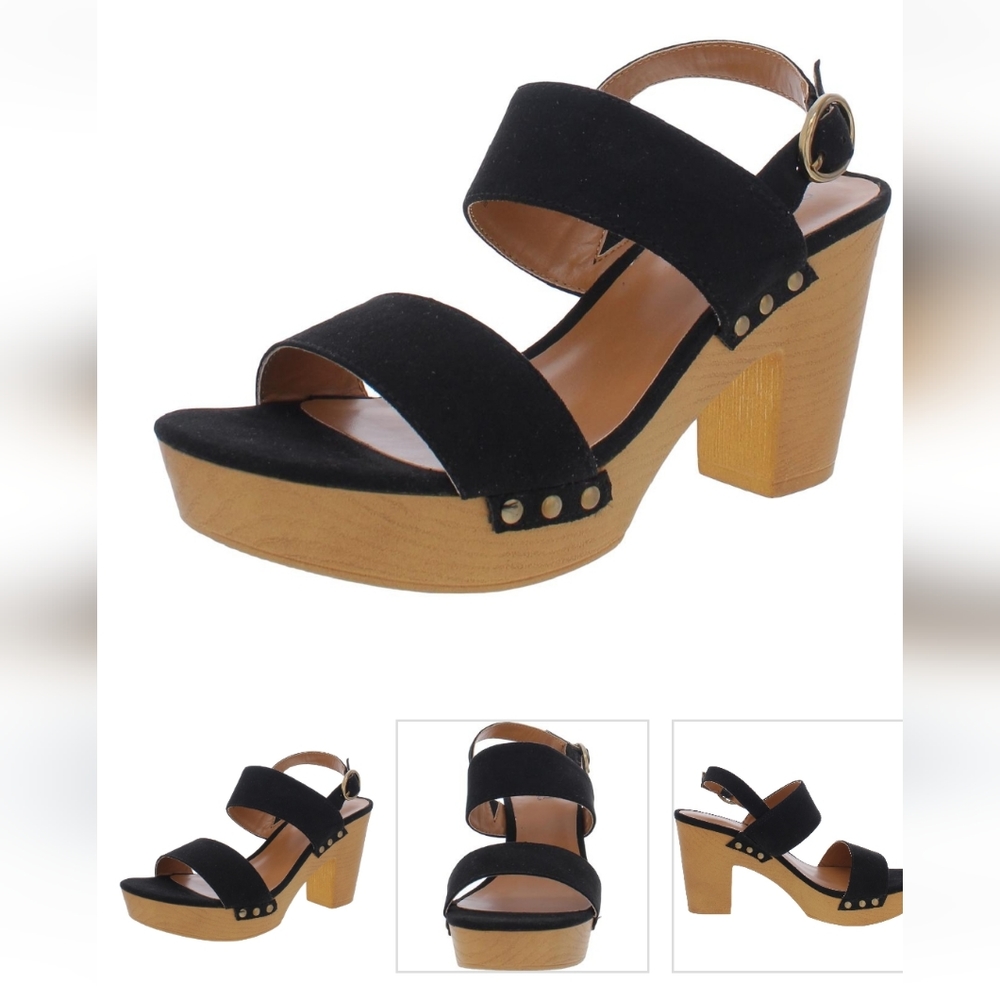 a.n.a January embellished black ankle strap heels